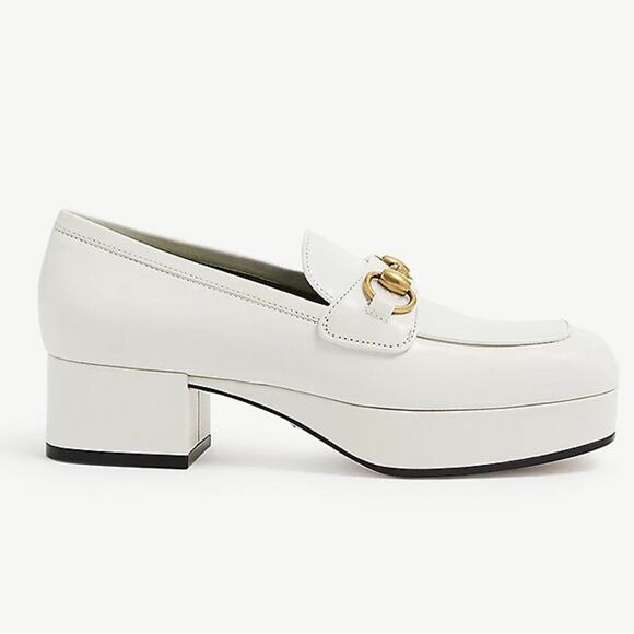 GUCCI Houdan Horsebit Leather Platform Loafers Chunky Retro Block Heel Size 35.5 - Picture 2 of 15